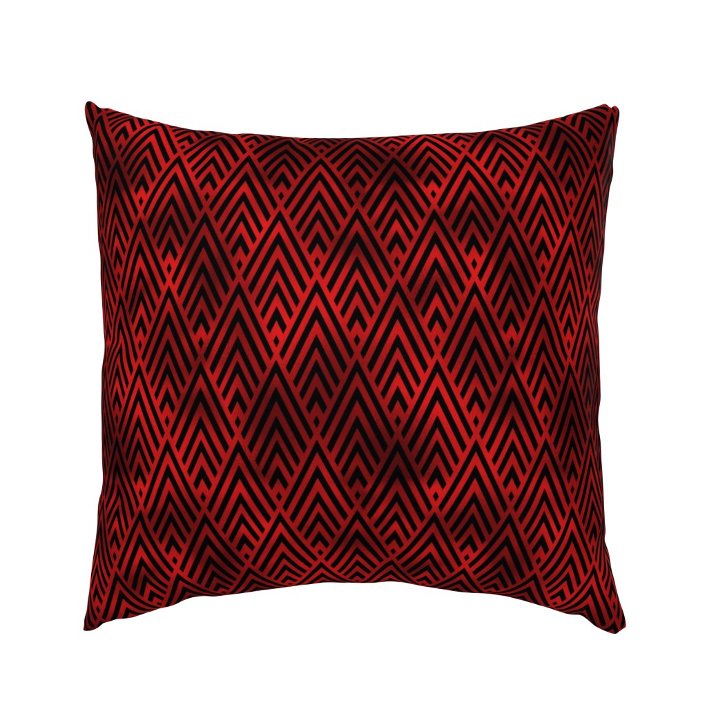 Diamond Chevrons in Black and Ruby Red Vintage Faux Foil Art Deco Vintage Foil Pattern