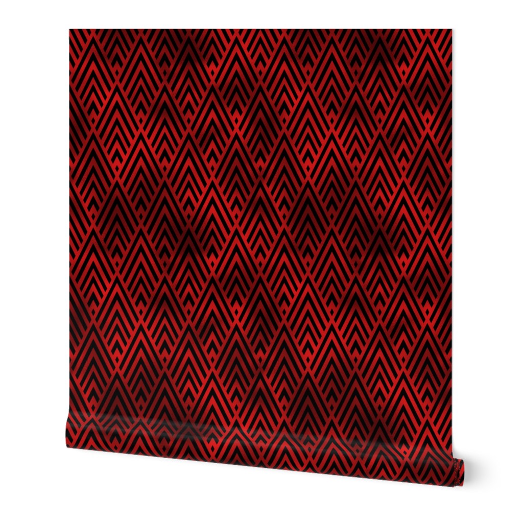 Diamond Chevrons in Black and Ruby Red Vintage Faux Foil Art Deco Vintage Foil Pattern