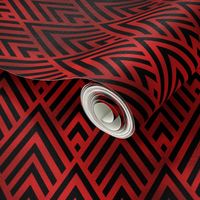 Diamond Chevrons in Black and Ruby Red Vintage Faux Foil Art Deco Vintage Foil Pattern