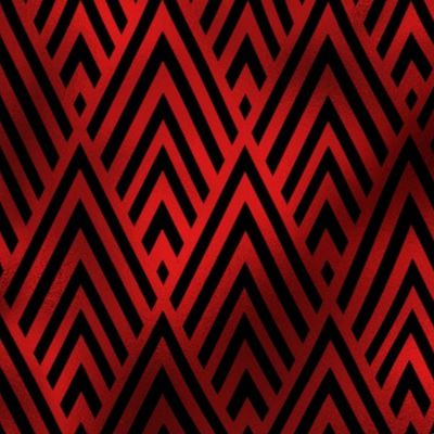 Diamond Chevrons in Black and Ruby Red Vintage Faux Foil Art Deco Vintage Foil Pattern