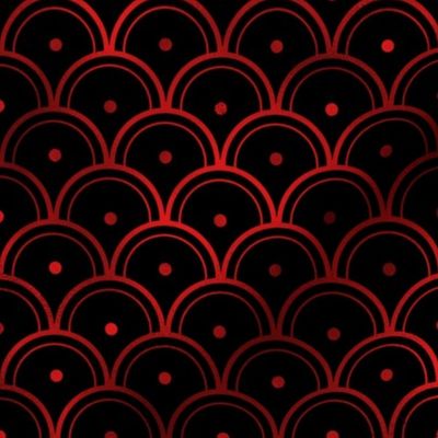 Dotted Scales in Black and Ruby Red Vintage Faux Foil Art Deco Vintage Foil Pattern
