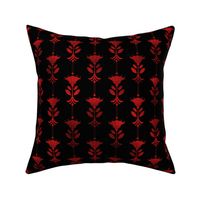 Damask Motifs in Black and Ruby Red Vintage Faux Foil Art Deco Vintage Foil Pattern