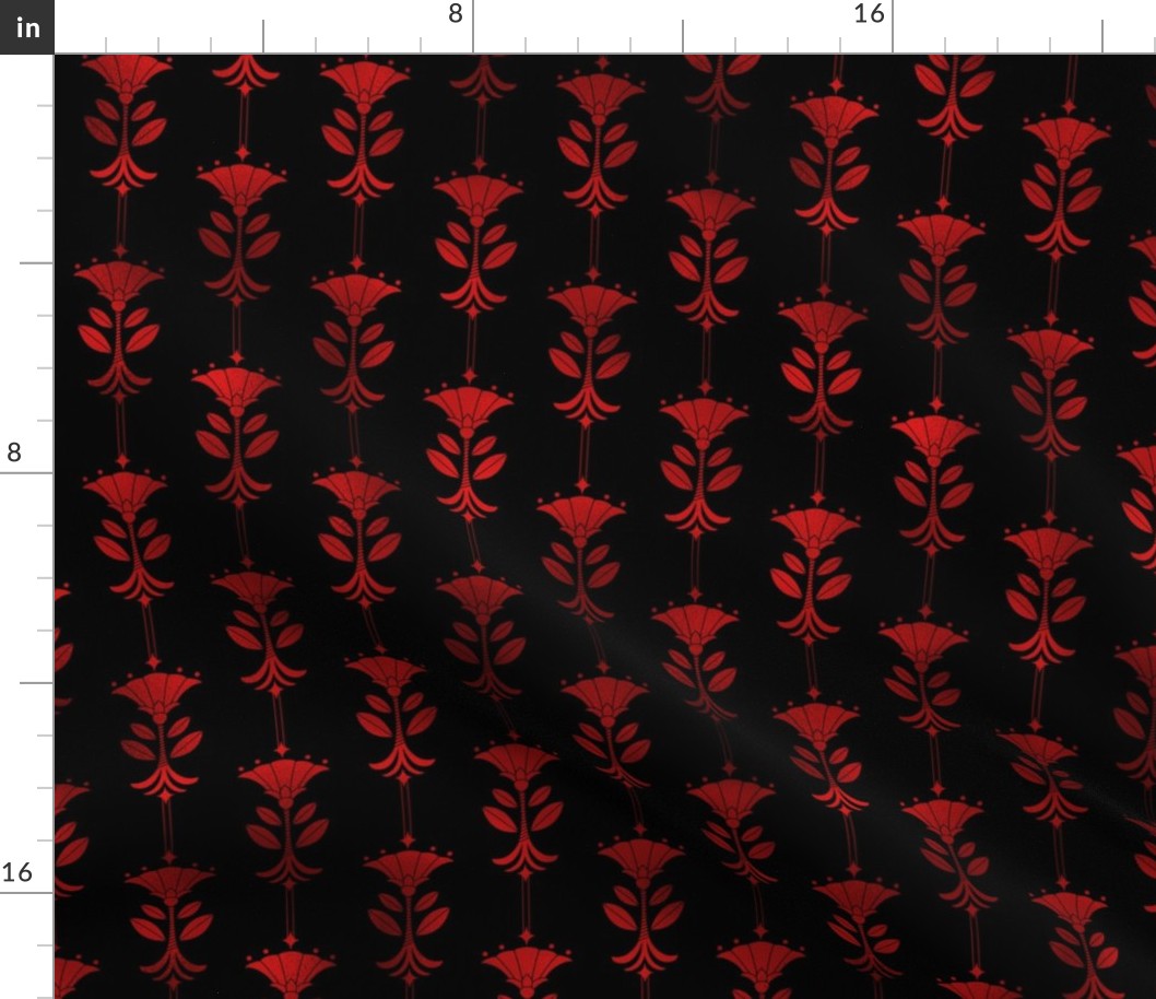 Damask Motifs in Black and Ruby Red Vintage Faux Foil Art Deco Vintage Foil Pattern