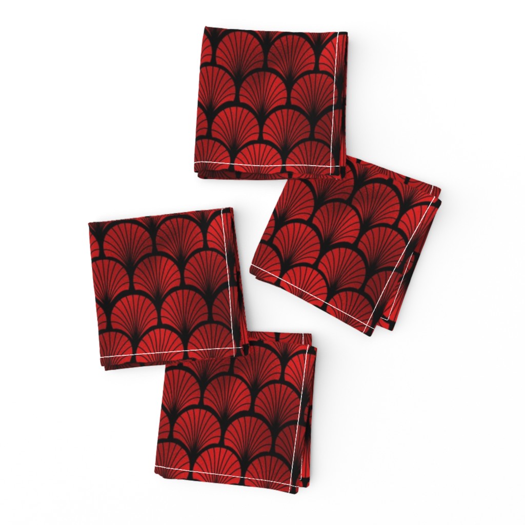 Fan Palms in Black and Ruby Red Faux Foil Art Deco Vintage Foil Pattern