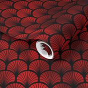 Fan Palms in Black and Ruby Red Faux Foil Art Deco Vintage Foil Pattern