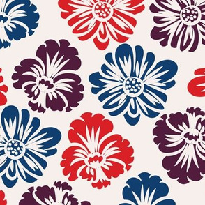 graphic blooms in red, navy blue and purple by rysunki_malunki