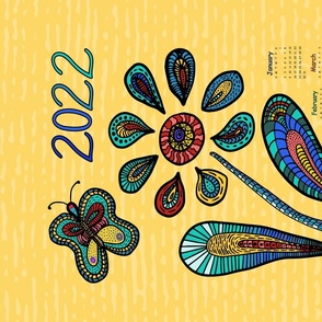 2022 Calendar, Garden of Hope, with butterfly,  multi-color on Deep Yellow, English version 