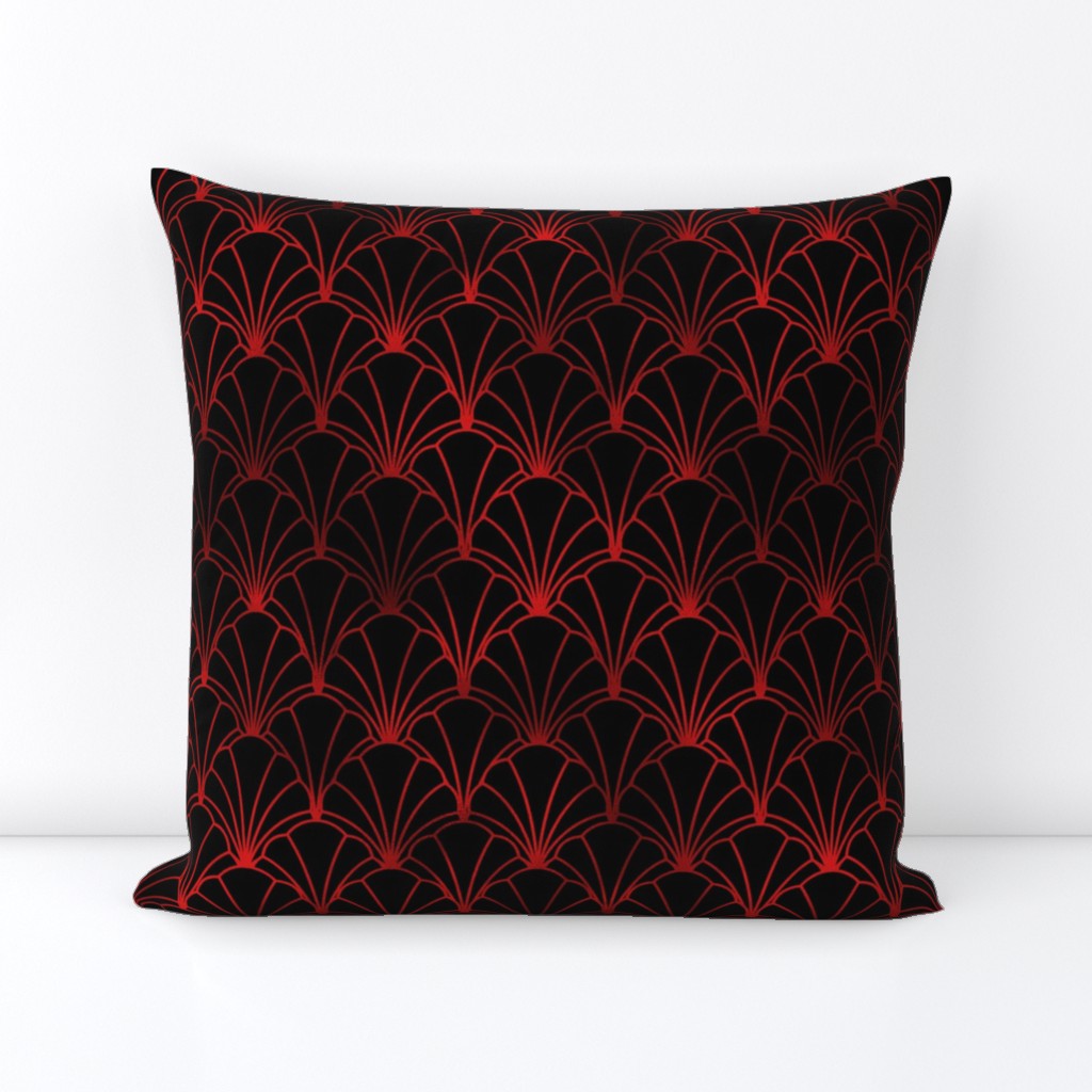 Scallop Shells in Black and Ruby Red Art Deco Vintage Faux Foil Pattern