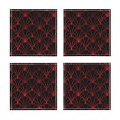 Scallop Shells in Black and Ruby Red Art Deco Vintage Faux Foil Pattern