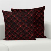 Scallop Shells in Black and Ruby Red Art Deco Vintage Faux Foil Pattern