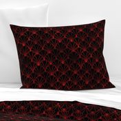 Scallop Shells in Black and Ruby Red Art Deco Vintage Faux Foil Pattern