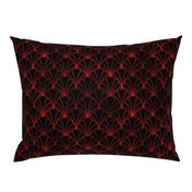 Scallop Shells in Black and Ruby Red Art Deco Vintage Faux Foil Pattern