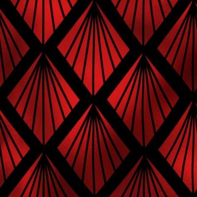Palm Fans in Black and Ruby Red Vintage Faux Foil Art Deco Vintage Foil Pattern