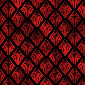 Palm Fans in Black and Ruby Red Vintage Faux Foil Art Deco Vintage Foil Pattern