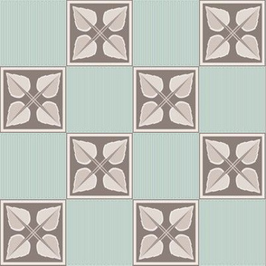 Irene: 1920s Celadon Blue & Taupe Leaf Grid, Art Deco 1920s