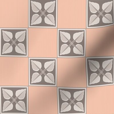 Irene: 1920s Coppery Pink & Taupe Leaf Grid, Art Deco, 1920s