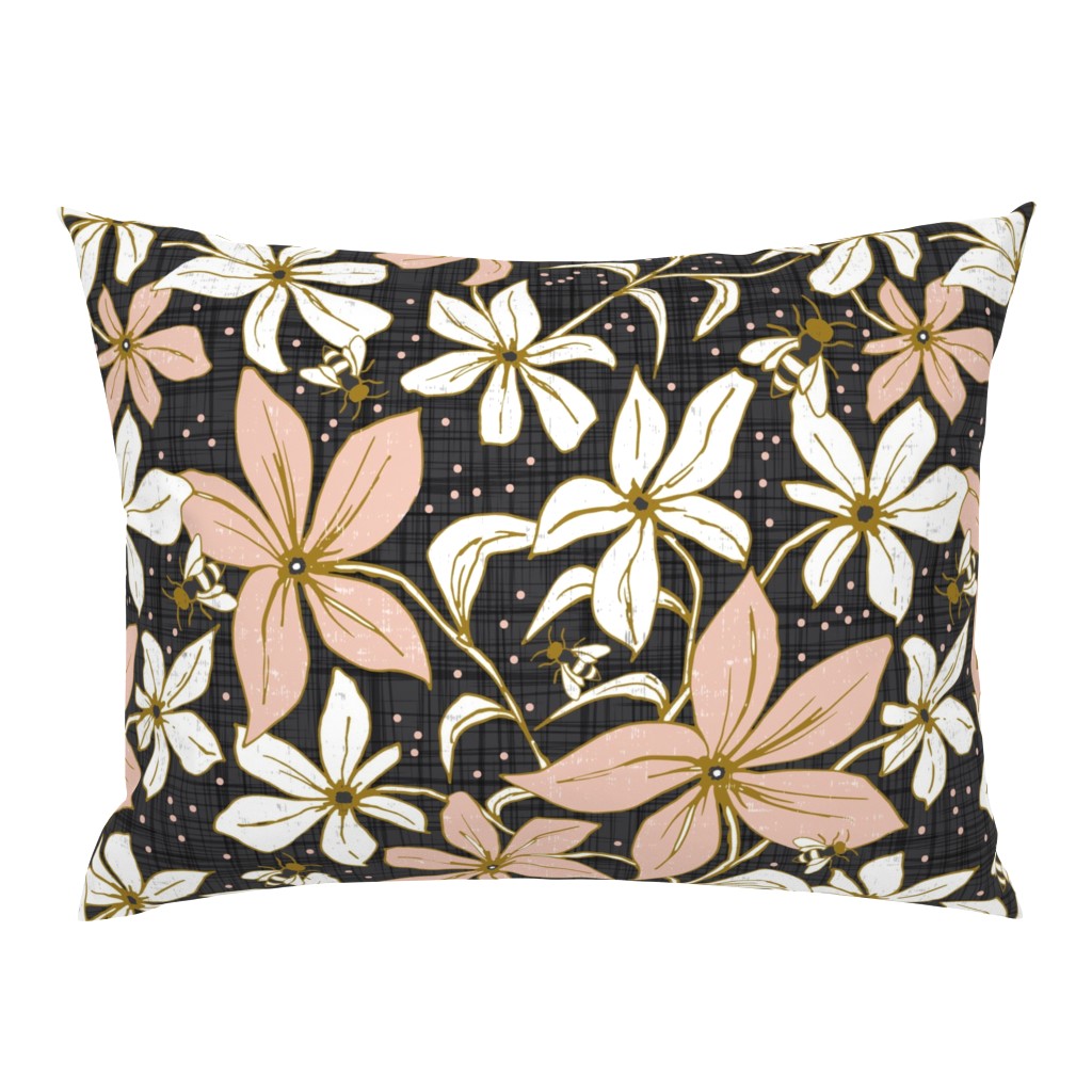 Lilium Pollination - Floral Charcoal Black & Blush Pink Bees Large Scale 