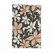 Lilium Pollination - Floral Charcoal Black & Blush Pink Bees Large Scale 