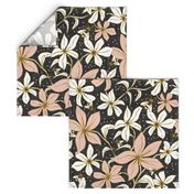 Lilium Pollination - Floral Charcoal Black & Blush Pink Bees Large Scale 