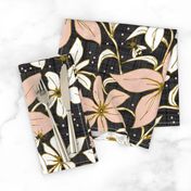 Lilium Pollination - Floral Charcoal Black & Blush Pink Bees Large Scale 