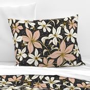 Lilium Pollination - Floral Charcoal Black & Blush Pink Bees Large Scale 