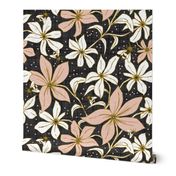 Lilium Pollination - Floral Charcoal Black & Blush Pink Bees Large Scale 