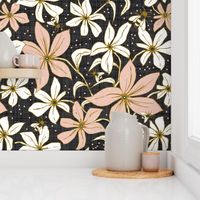 Lilium Pollination - Floral Charcoal Black & Blush Pink Bees Large Scale 