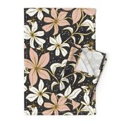 Lilium Pollination - Floral Charcoal Black & Blush Pink Bees Large Scale 