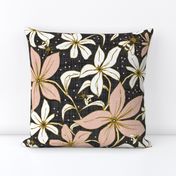 Lilium Pollination - Floral Charcoal Black & Blush Pink Bees Large Scale 