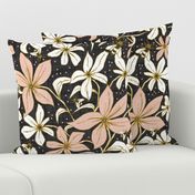 Lilium Pollination - Floral Charcoal Black & Blush Pink Bees Large Scale 