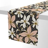 Lilium Pollination - Floral Charcoal Black & Blush Pink Bees Large Scale 