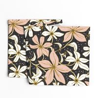 Lilium Pollination - Floral Charcoal Black & Blush Pink Bees Large Scale 