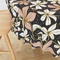 Lilium Pollination - Floral Charcoal Black & Blush Pink Bees Large Scale 