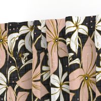 Lilium Pollination - Floral Charcoal Black & Blush Pink Bees Large Scale 