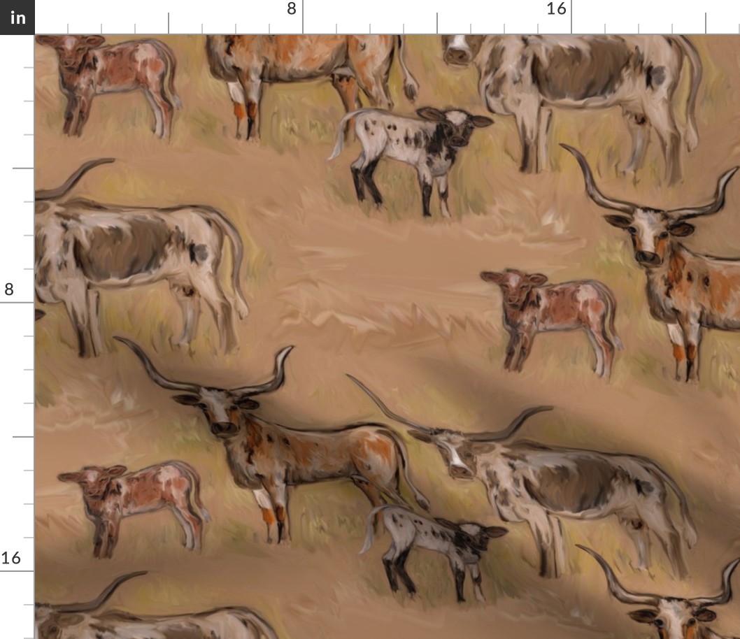 Mood Dy Texas Longhorn Cows and Calves