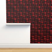 Scallop Shells in Black and Ruby Red Art Deco Vintage Faux Foil Pattern