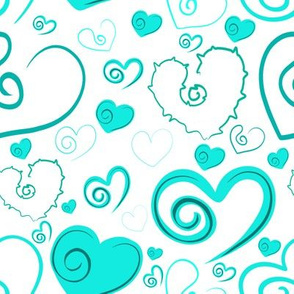 Lots of Hearts Teal and White