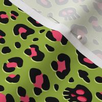 ★ SKULLS x LEOPARD ★ Lime Green and Pink - Medium-Small Scale / Collection : Leopard Spots variations – Punk Rock Animal Prints 3