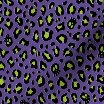 ★ SKULLS x LEOPARD ★ Psychobilly Purple and Green - Medium-Small Scale / Collection : Leopard Spots variations – Punk Rock Animal Prints 3