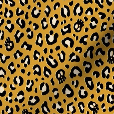 ★ SKULLS x LEOPARD ★ Golden Mustard Yellow - Medium-Small Scale / Collection : Leopard Spots variations – Punk Rock Animal Prints 3