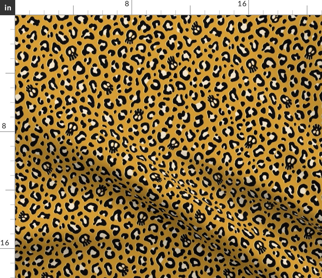 ★ SKULLS x LEOPARD ★ Golden Mustard Yellow - Medium-Small Scale / Collection : Leopard Spots variations – Punk Rock Animal Prints 3