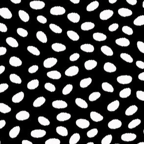 LARGE linen fuzzy scattered dots - black and white 