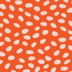 LARGE linen fuzzy scattered dots - nude on orange