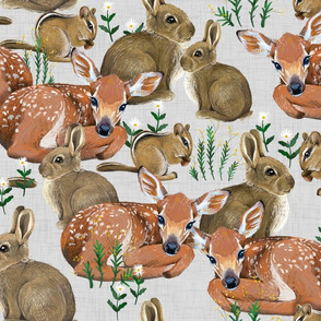 Spring Flora and Fauna // Forest Friends on Light Linen