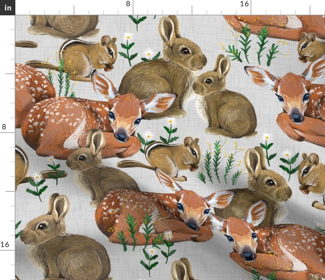 Spring Flora and Fauna // Forest Friends on Light Linen