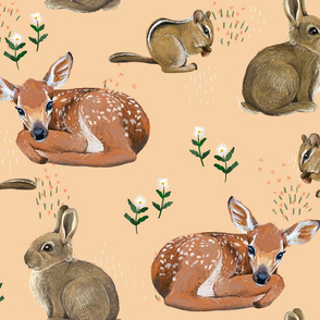 Spring Flora and Fauna // Sweet Animals on Peach