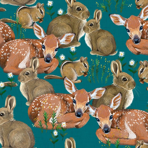 Spring Flora and Fauna // Forest Friends on Teal