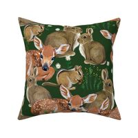 Spring Flora and Fauna // Forest Friends on Dark Green