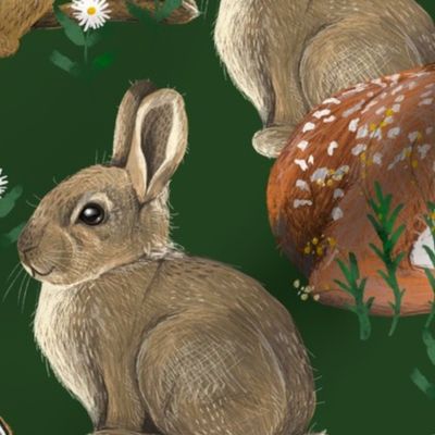 Spring Flora and Fauna // Forest Friends on Dark Green