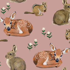 Spring Flora and Fauna // Sweet Animals on Dusty Rose